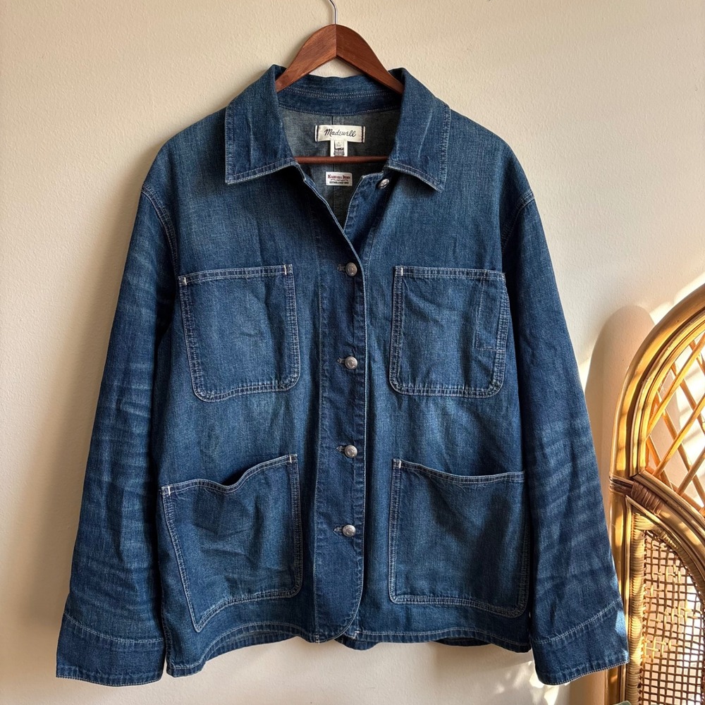 Madewell Kaihara Denim Dark Wash Womens Chore Button Up Denim Work Shirt